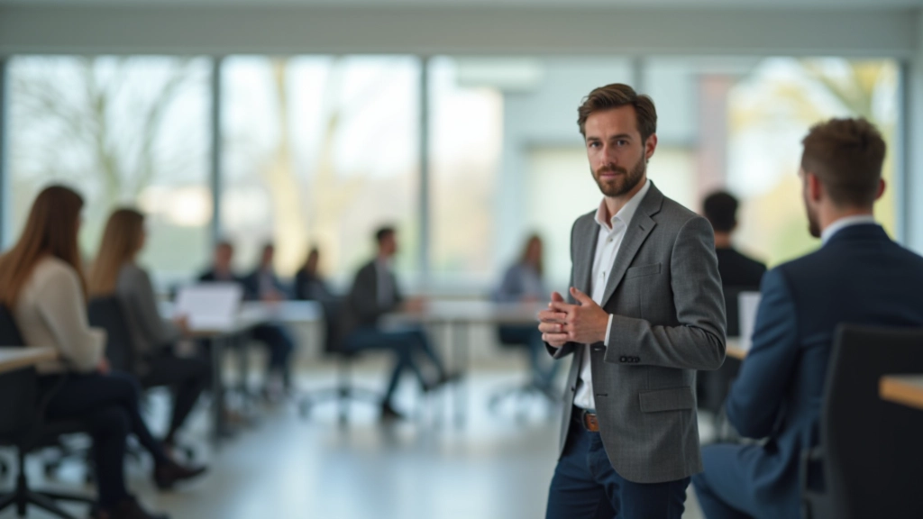 Modernes Schulungszentrum mit Lernmaterialien und statistischen Datenvisualisierungen an der Wand